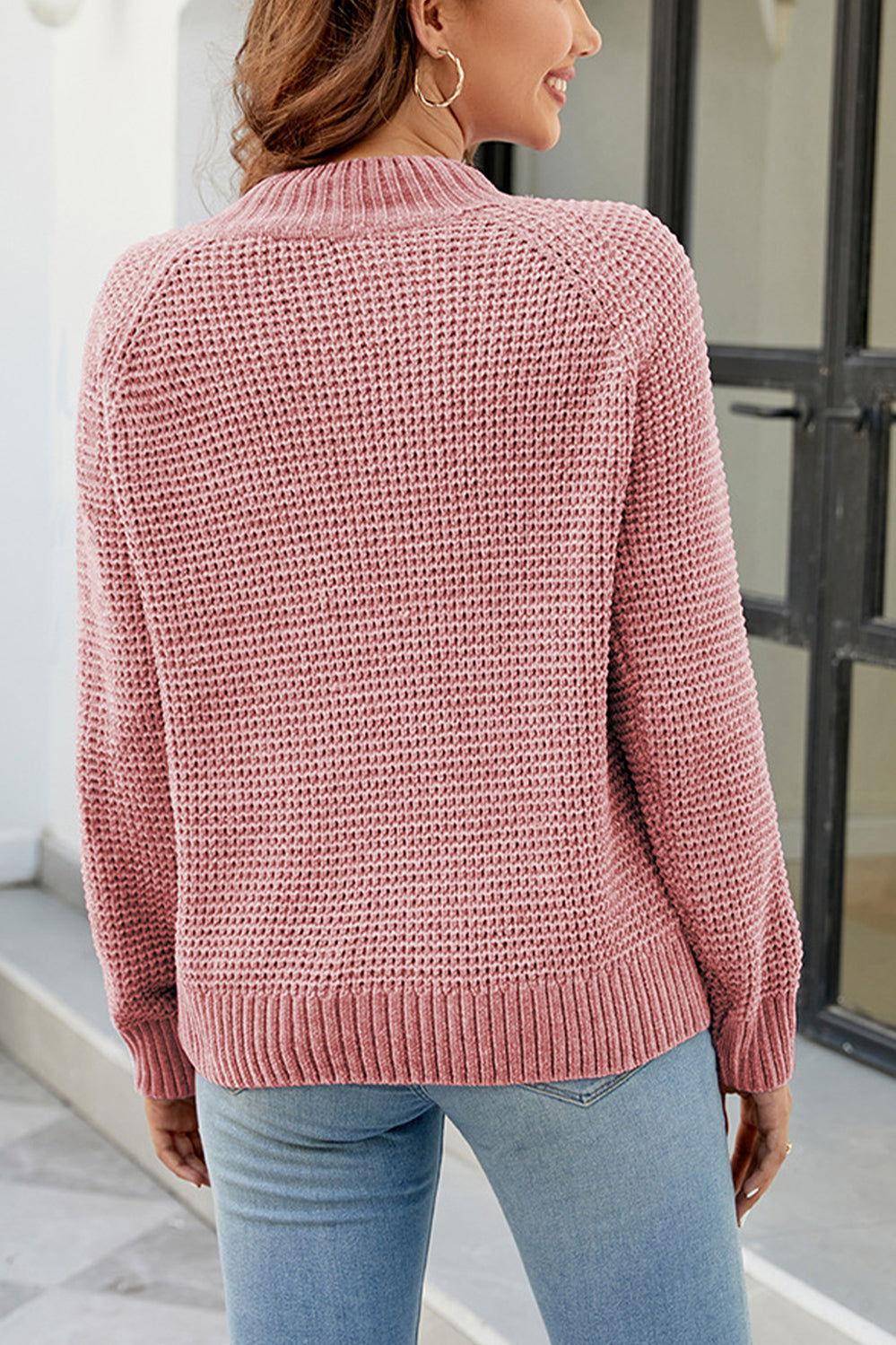 Waffle-Knit Round Neck Reglan Sleeve Sweater - Clothes For Her Online Store