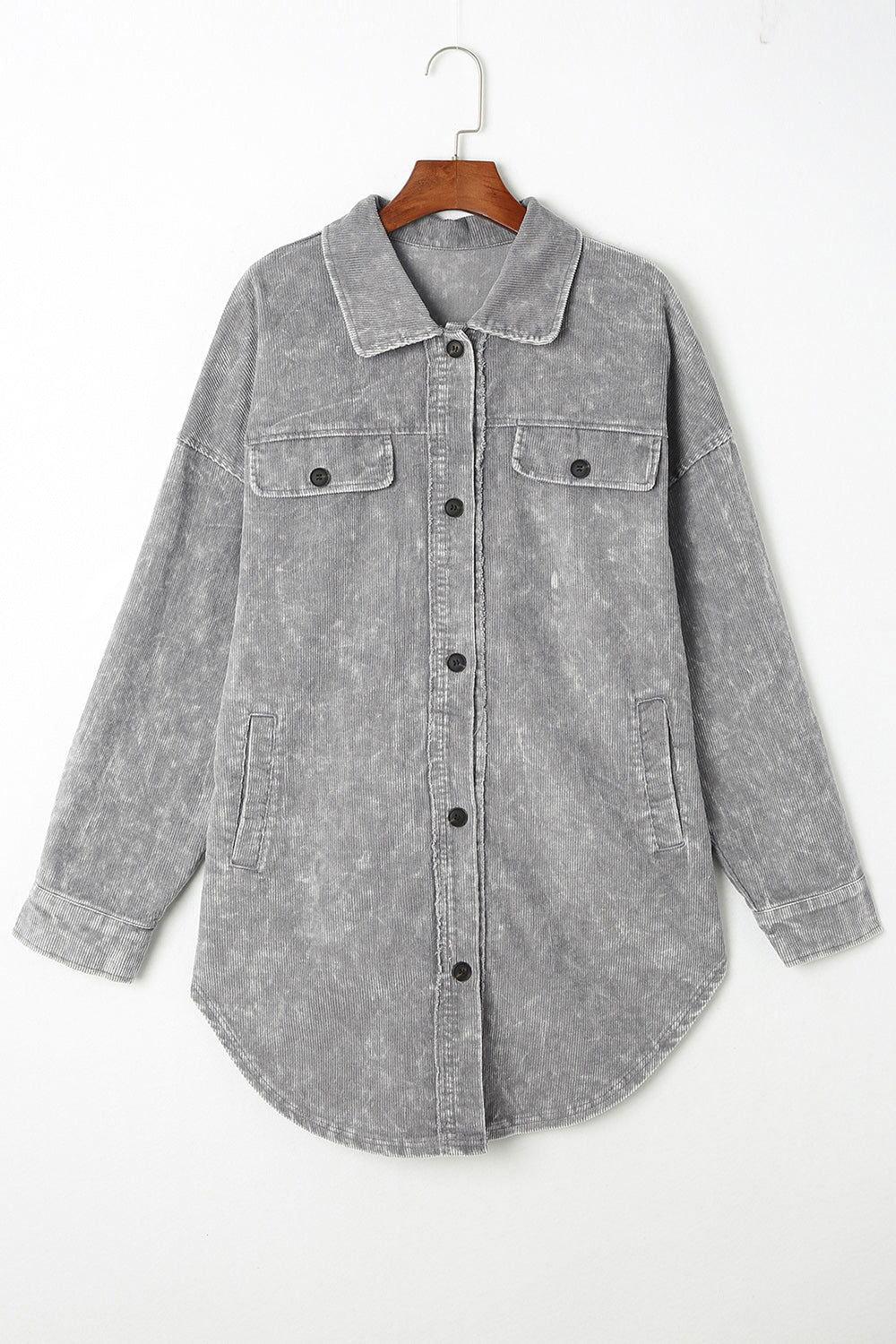 Washed Button Down Dropped Shoulder Jacket - Clothes For Her Online Store