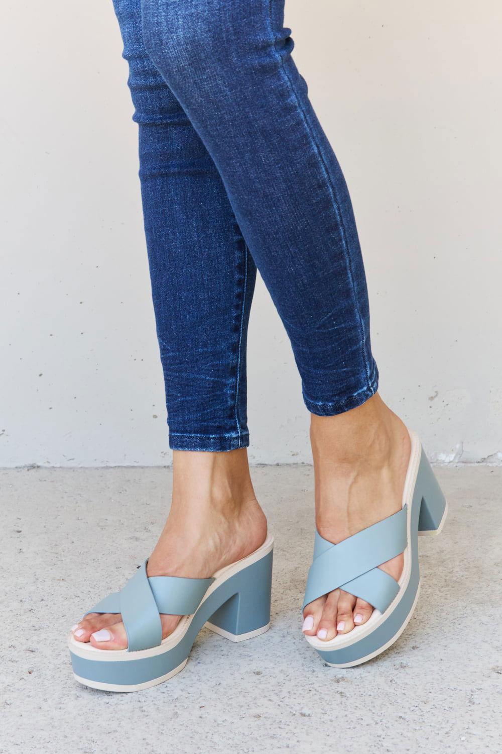 Weeboo Cherish The Moments Contrast Platform Sandals in Misty Blue - Clothes For Her Online Store
