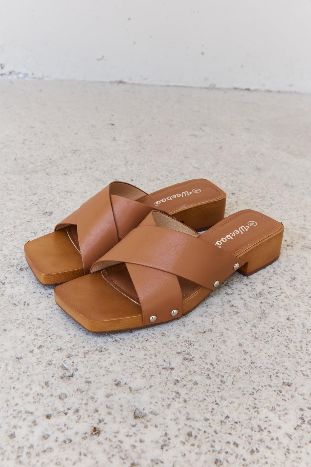 Weeboo Step Into Summer Criss Cross Wooden Clog Mule in Brown - Clothes For Her Online Store