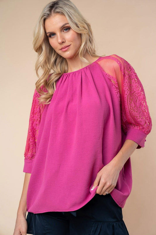 White Birch Round Neck Lace Half Sleeve Blouse - Clothes For Her Online Store