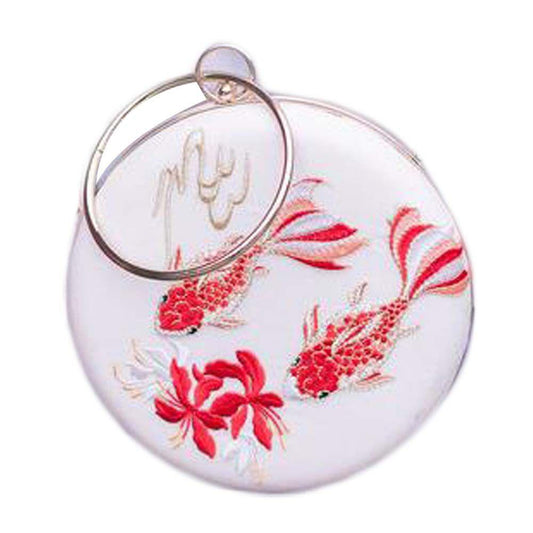 White Carp Hanfu Crossbody Bag Chinese Style Embroidery Handbag Hard Case Retro Cheongsam Round Cell Phone Purse Chain Bag - Clothes For Her Online Store