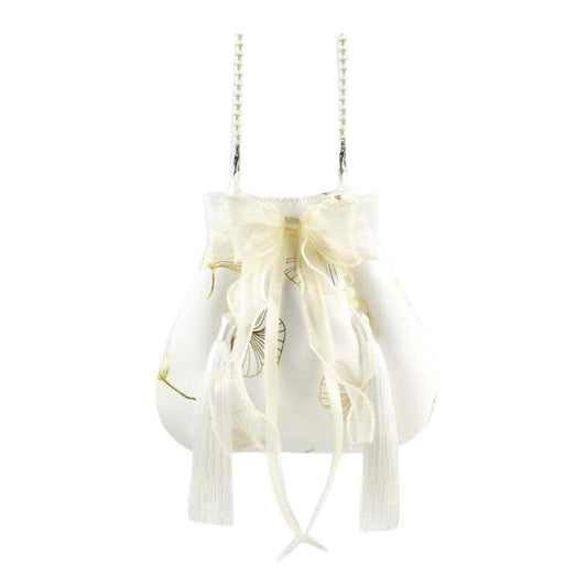 White Hanfu Crossbody Bag Chinese Style Shoulder Bag Cheongsam Ribbon Handbag Cell Phone Purse - Clothes For Her Online Store