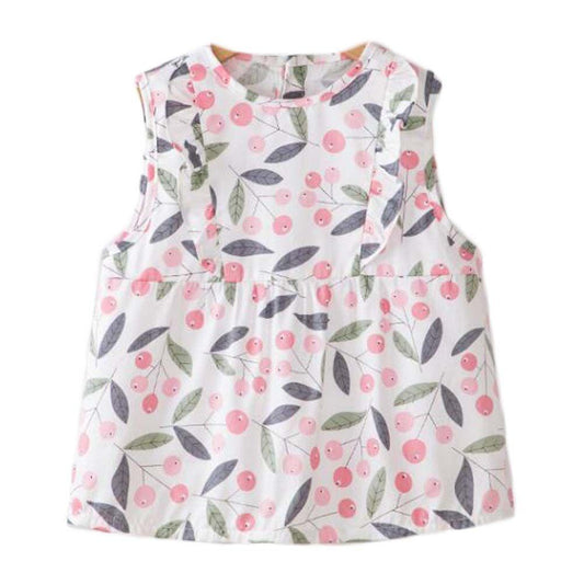 White Pink Cherry Baby's Inner Waterproof Apron Eating Smock Girl's Princess Smock Sleeveless Bib - Clothes For Her Online Store