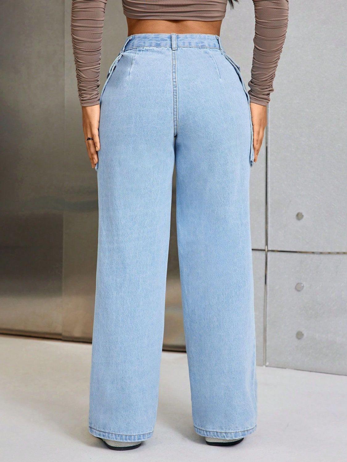Wide Leg Jeans with Pockets - Clothes For Her Online Store