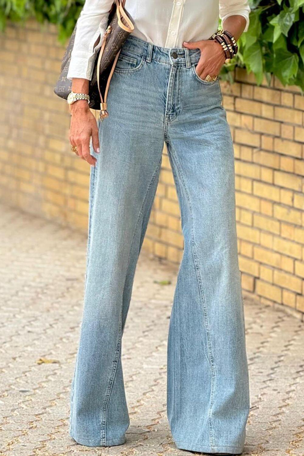Wide Leg Jeans with Pockets - Clothes For Her Online Store