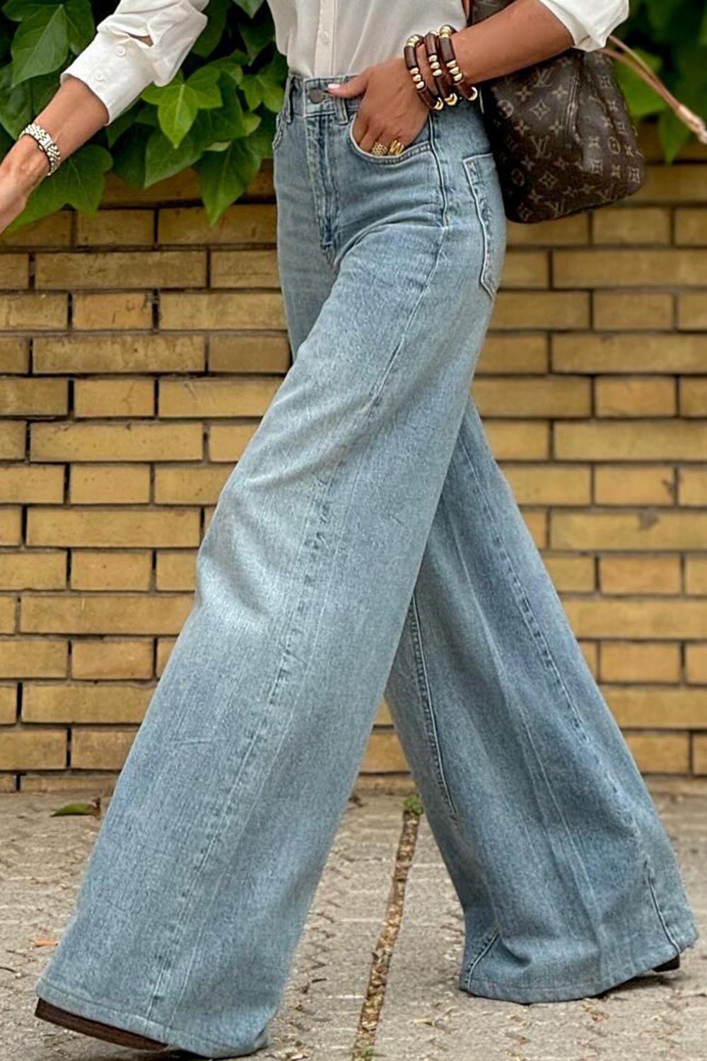 Wide Leg Jeans with Pockets - Clothes For Her Online Store