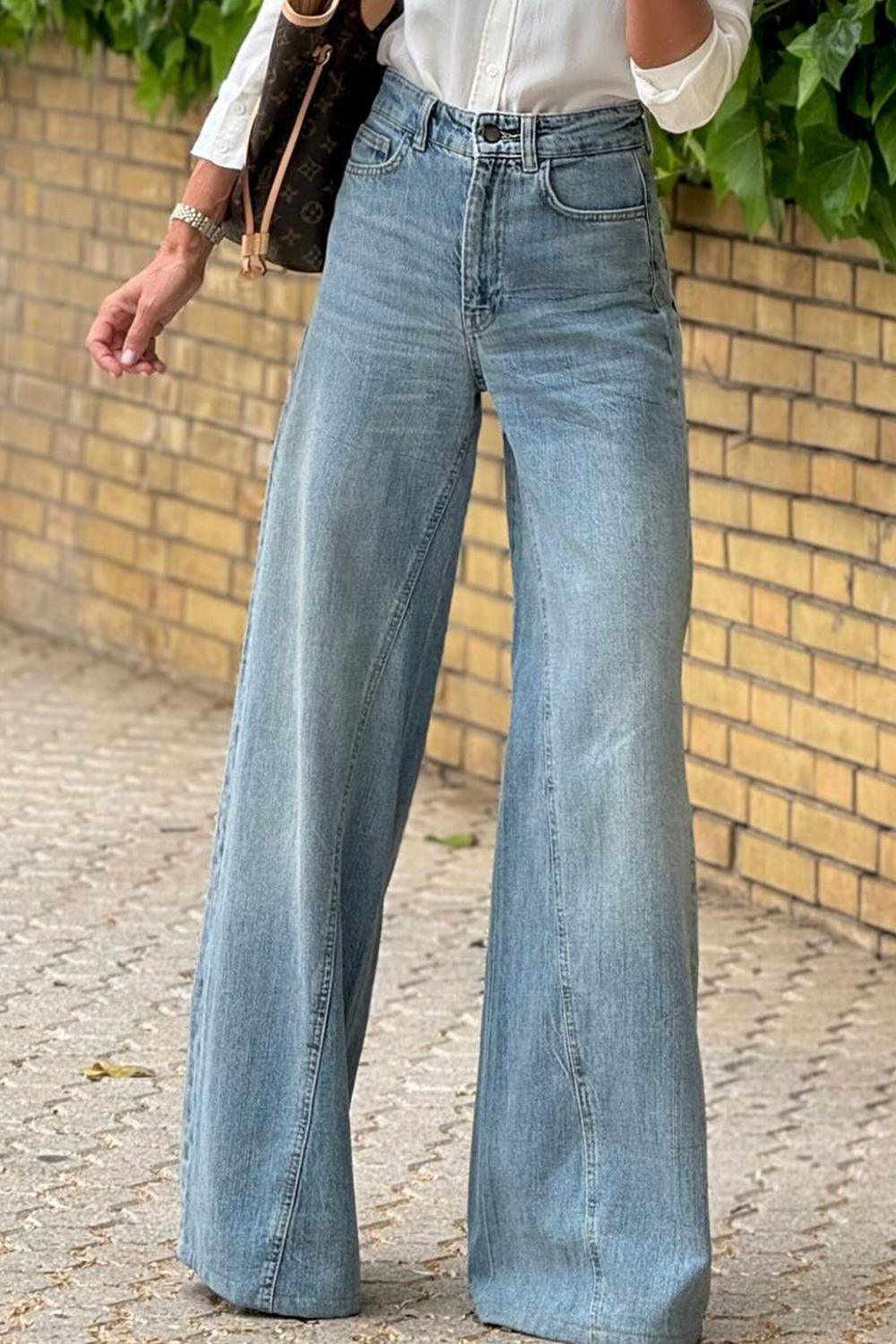 Wide Leg Jeans with Pockets - Clothes For Her Online Store