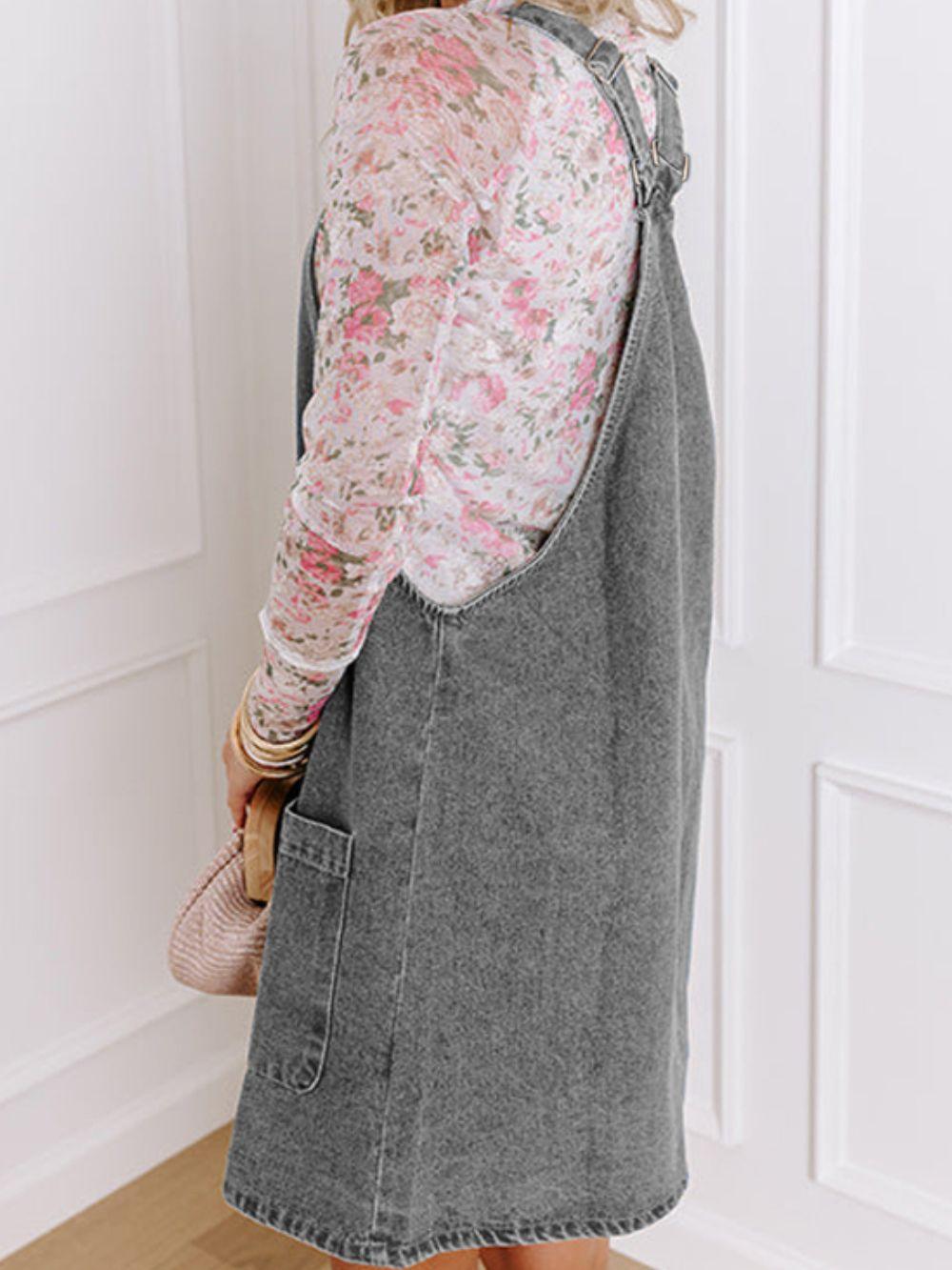Wide Strap Button Down Denim Overall Dress - Clothes For Her Online Store