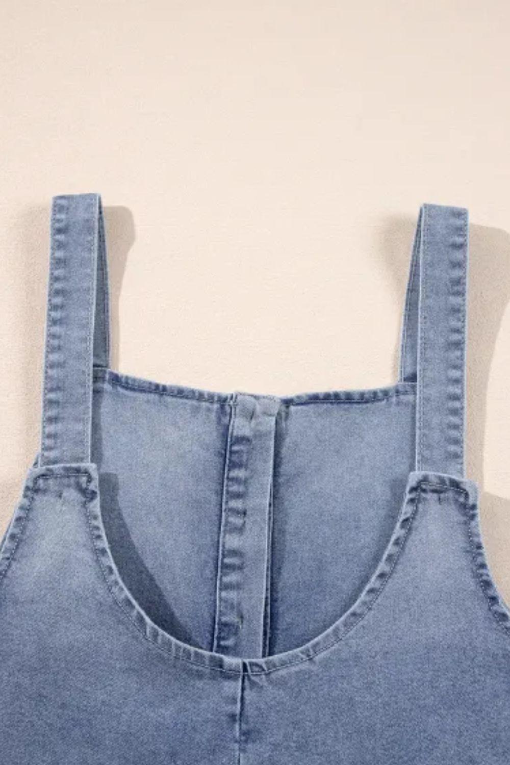 Wide Strap Denim Overalls with Pockets - Clothes For Her Online Store