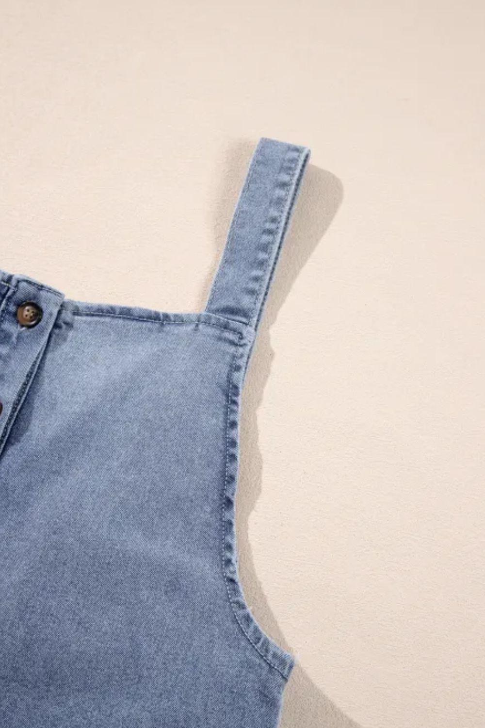 Wide Strap Denim Overalls with Pockets - Clothes For Her Online Store