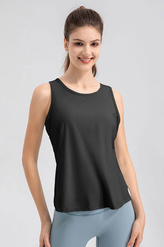 Wide Strap Round Neck Active Tank - Clothes For Her Online Store