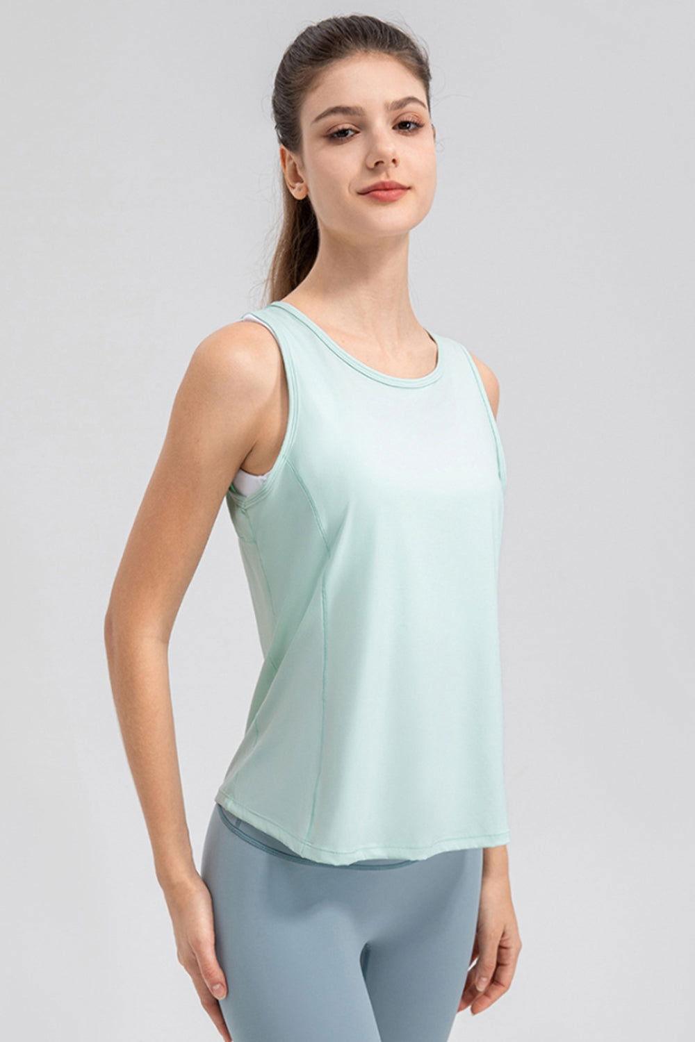 Wide Strap Round Neck Active Tank - Clothes For Her Online Store