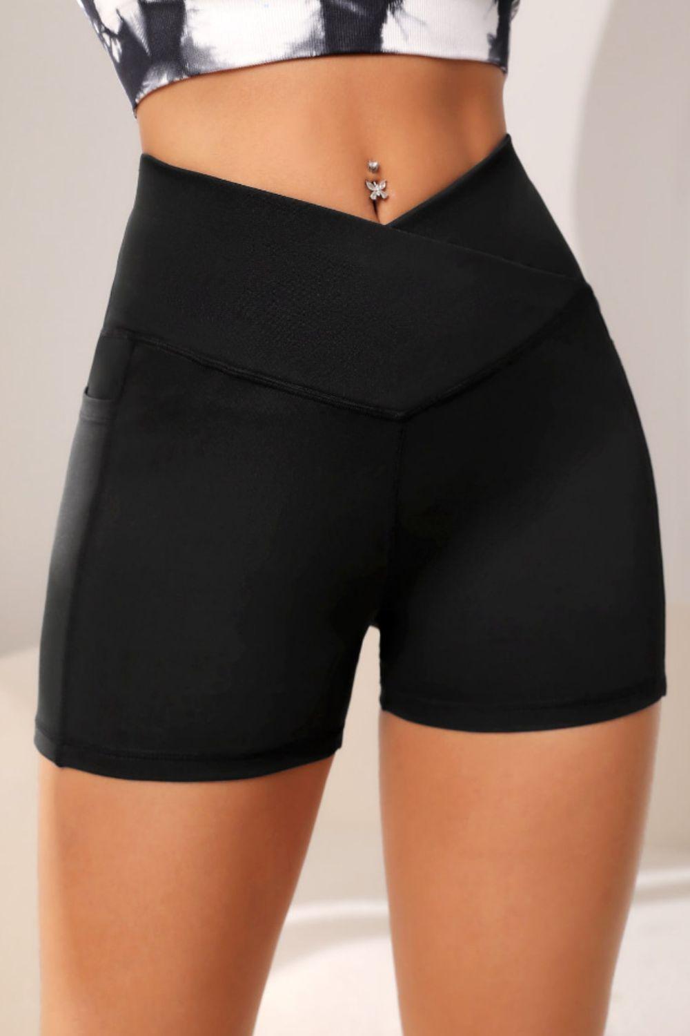 Wide Waistband Active Shorts with Pocket - Clothes For Her Online Store