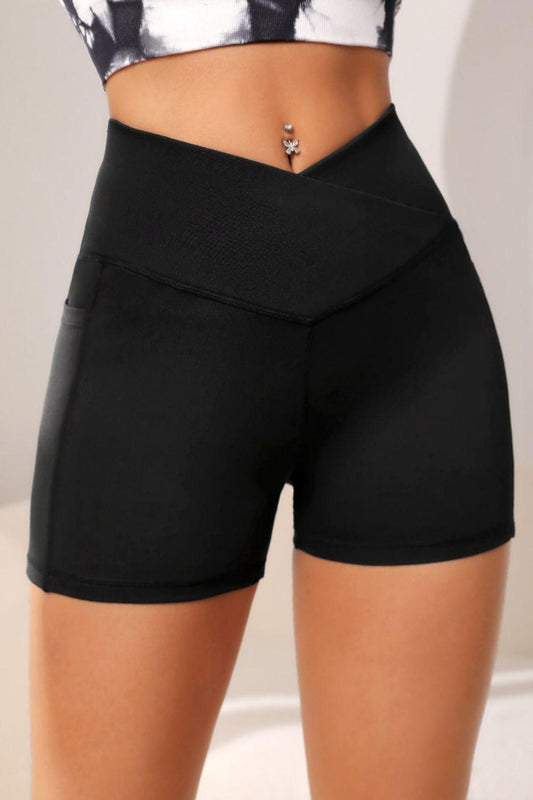 Wide Waistband Active Shorts with Pocket - Clothes For Her Online Store