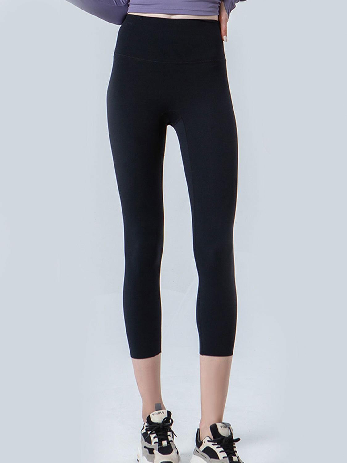 Wide Waistband Cropped Sports Leggings - Clothes For Her Online Store