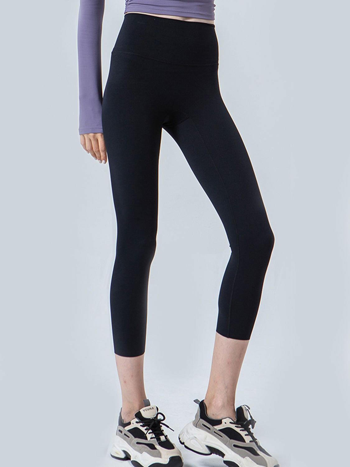 Wide Waistband Cropped Sports Leggings - Clothes For Her Online Store