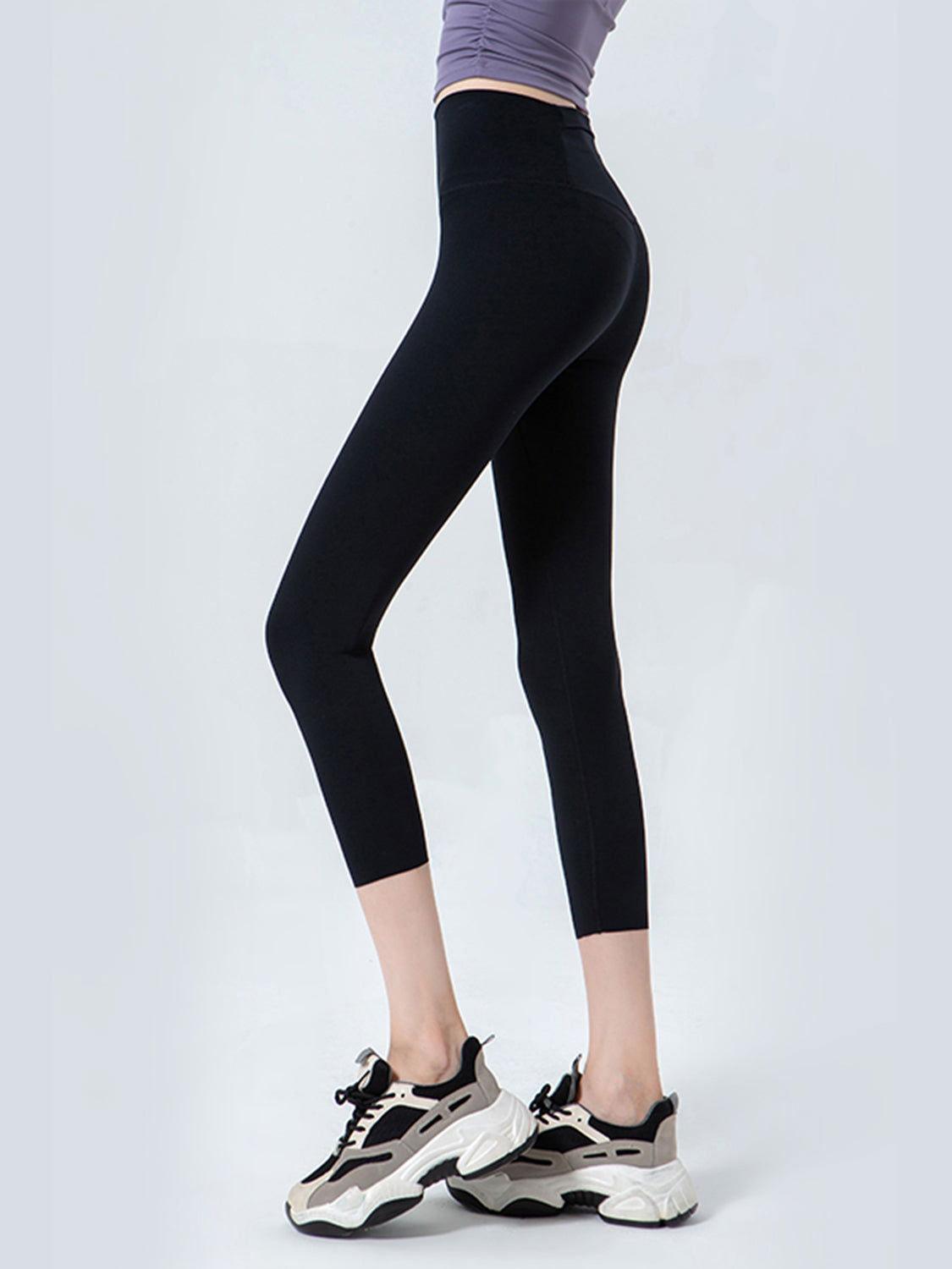Wide Waistband Cropped Sports Leggings - Clothes For Her Online Store