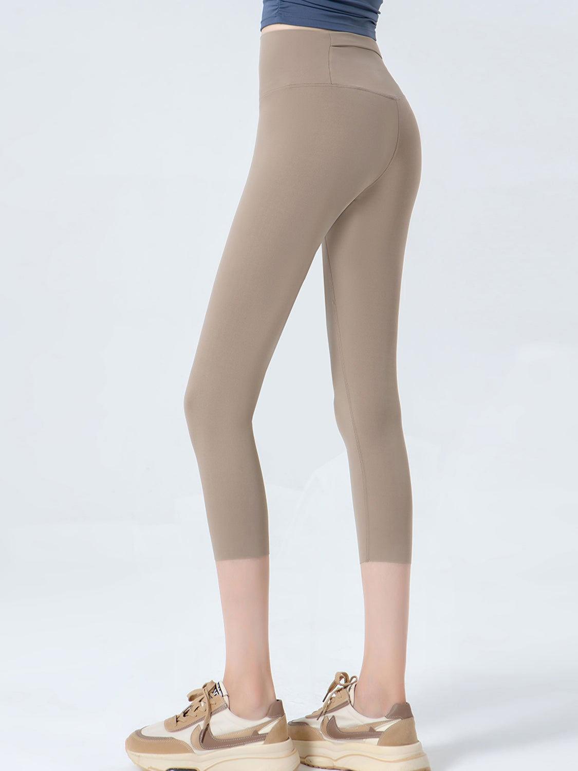 Wide Waistband Cropped Sports Leggings - Clothes For Her Online Store