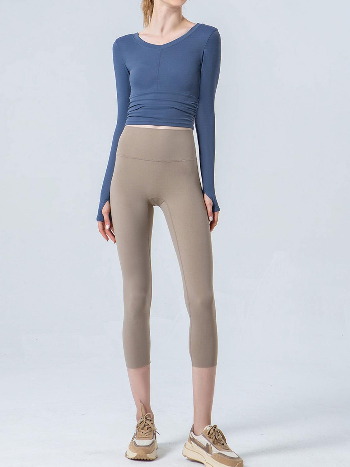 Wide Waistband Cropped Sports Leggings - Clothes For Her Online Store