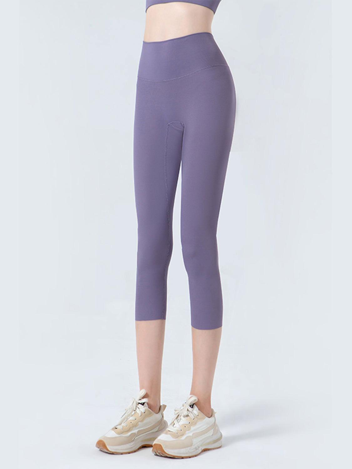 Wide Waistband Cropped Sports Leggings - Clothes For Her Online Store