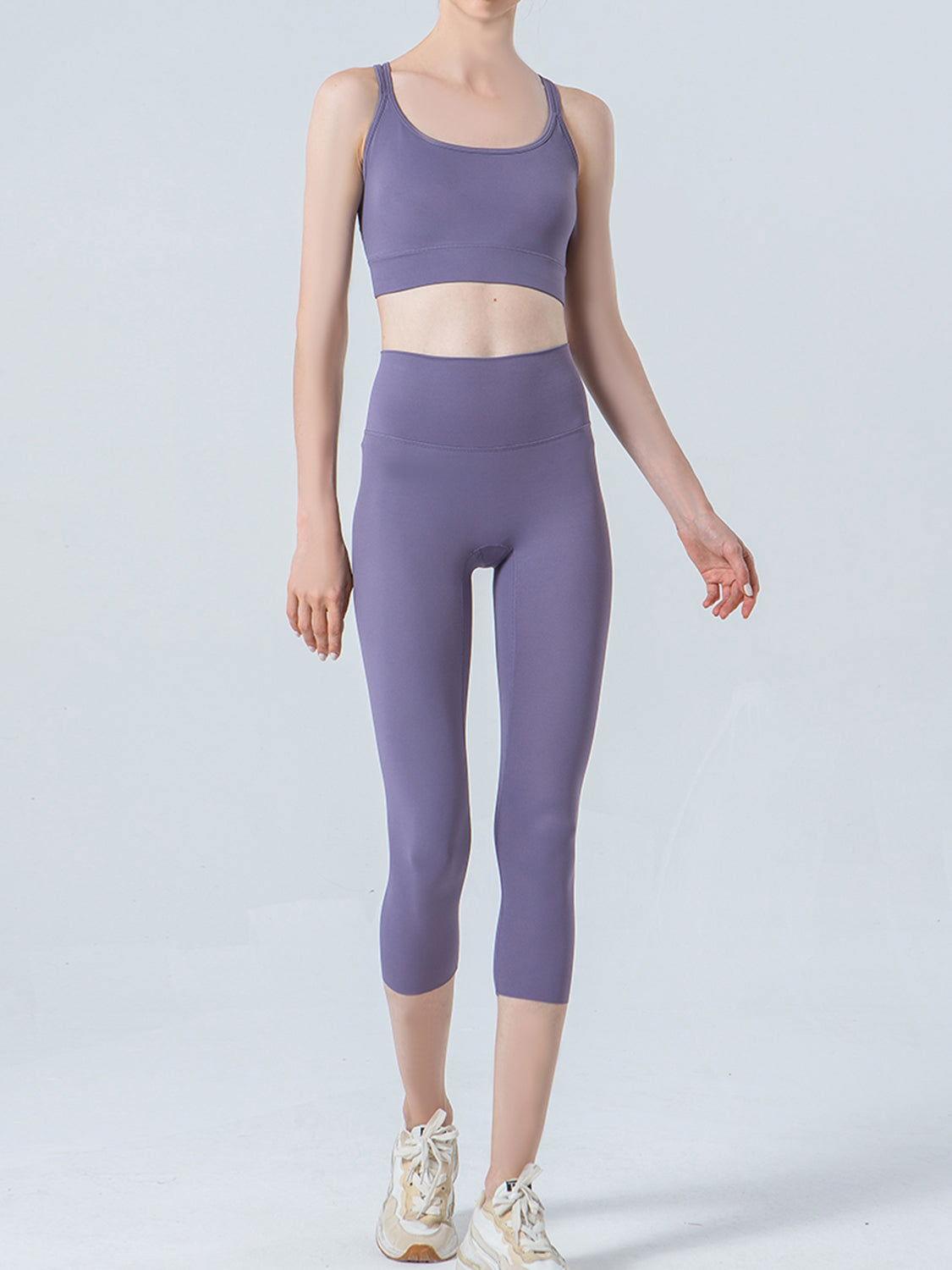 Wide Waistband Cropped Sports Leggings - Clothes For Her Online Store