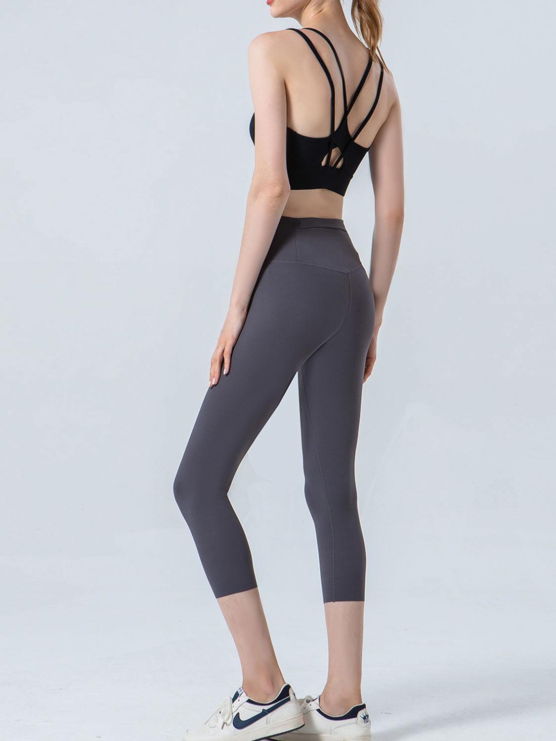 Wide Waistband Cropped Sports Leggings - Clothes For Her Online Store