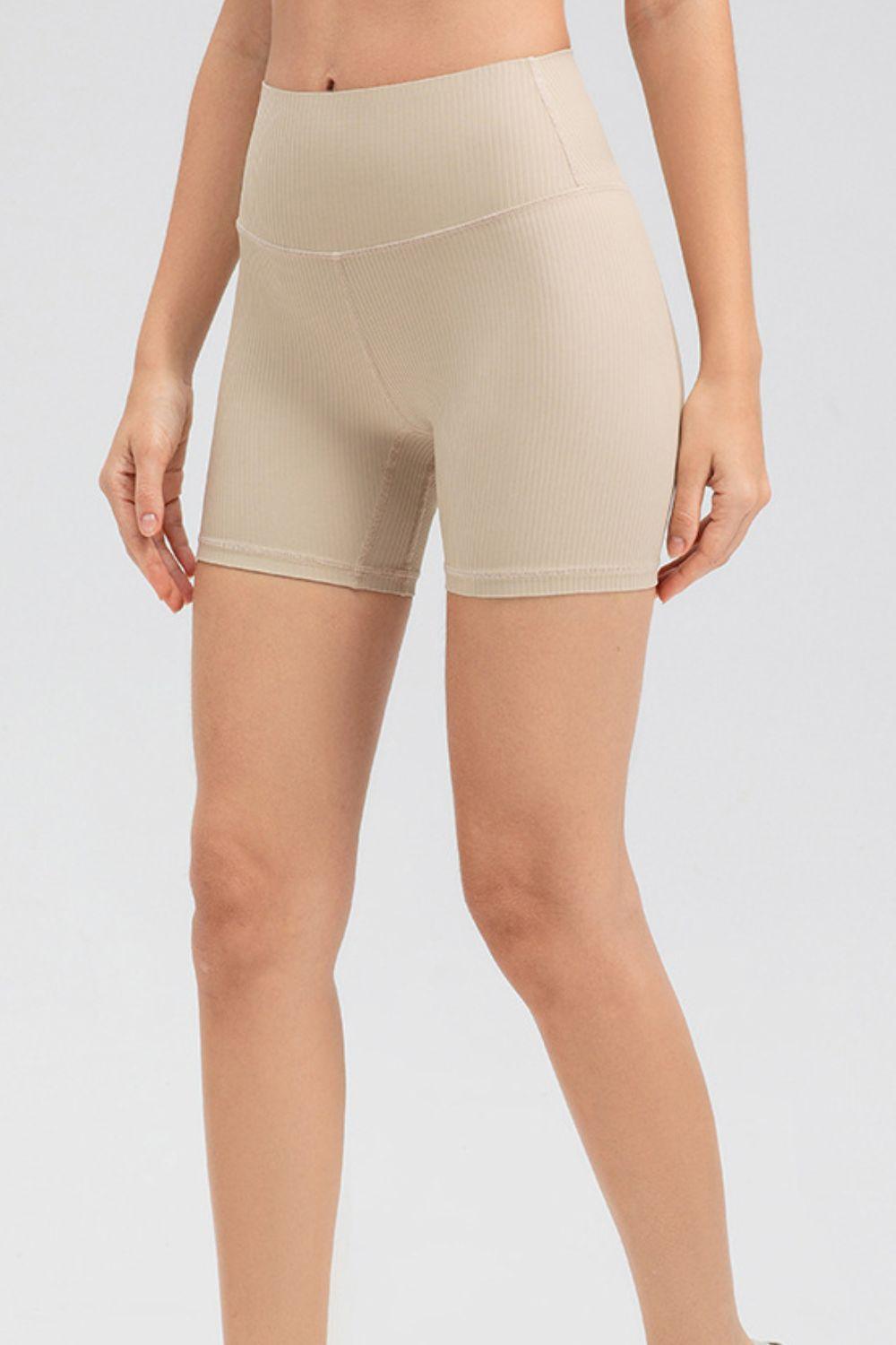 Wide Waistband Slim Fit Sports Shorts - Clothes For Her Online Store