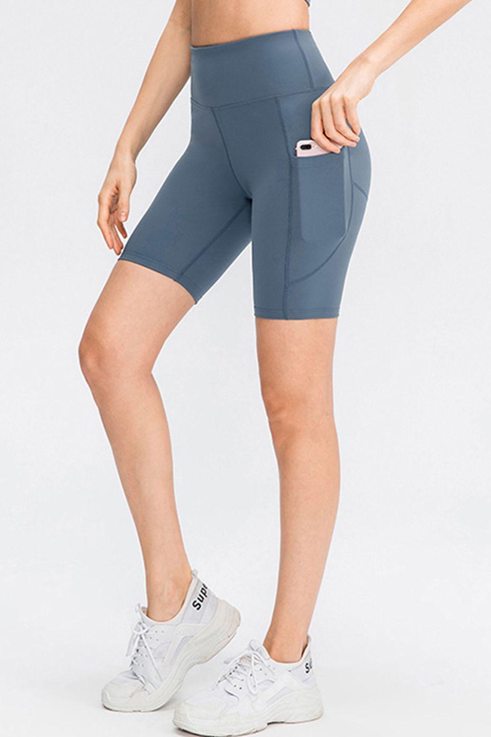 Wide Waistband Sports Shorts with Pockets - Clothes For Her Online Store