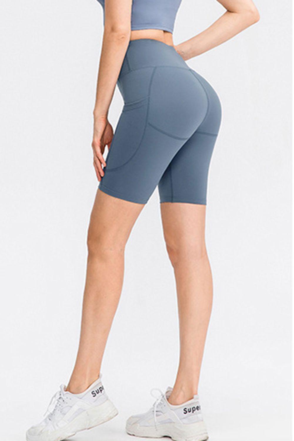 Wide Waistband Sports Shorts with Pockets - Clothes For Her Online Store