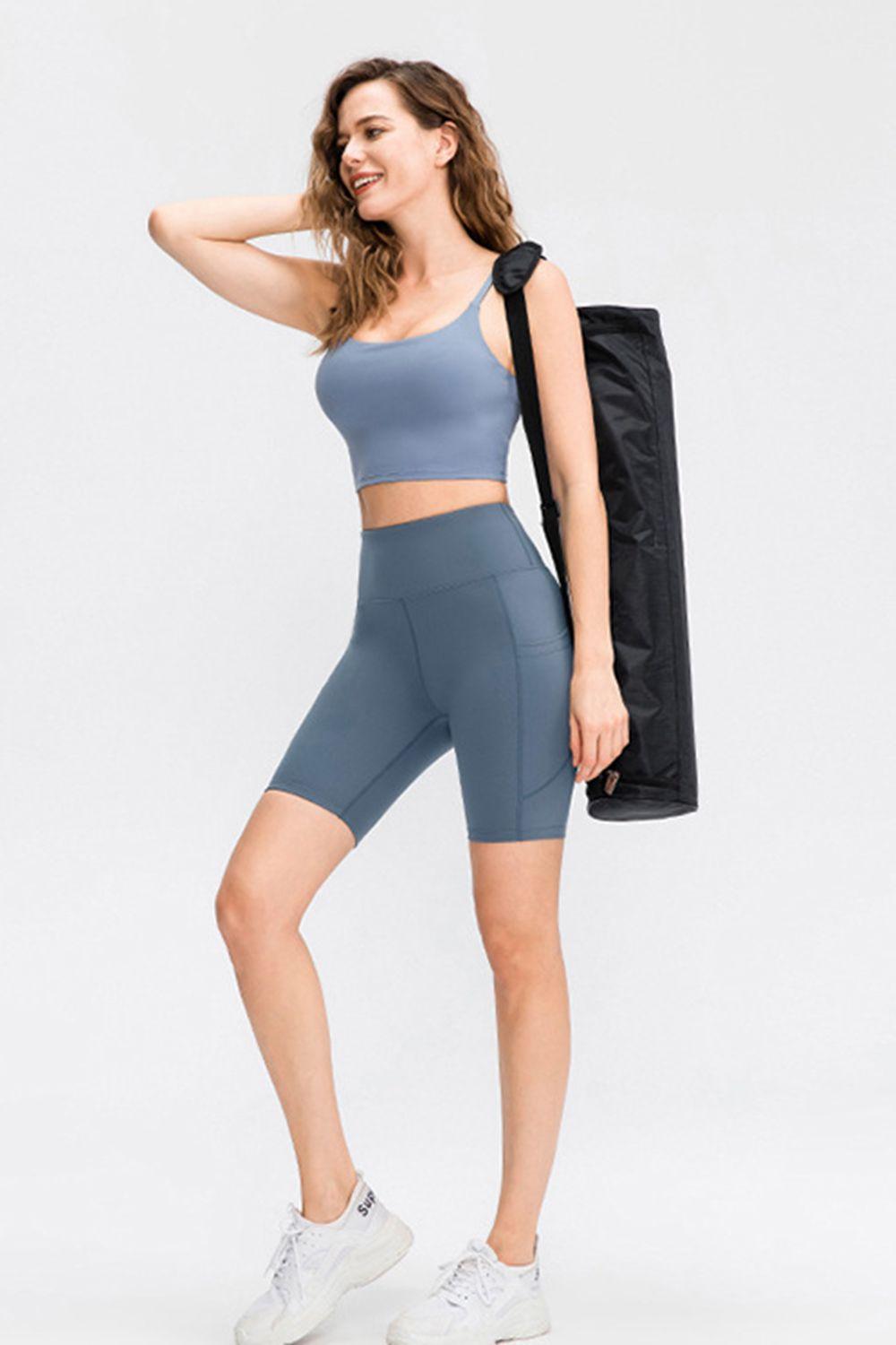 Wide Waistband Sports Shorts with Pockets - Clothes For Her Online Store