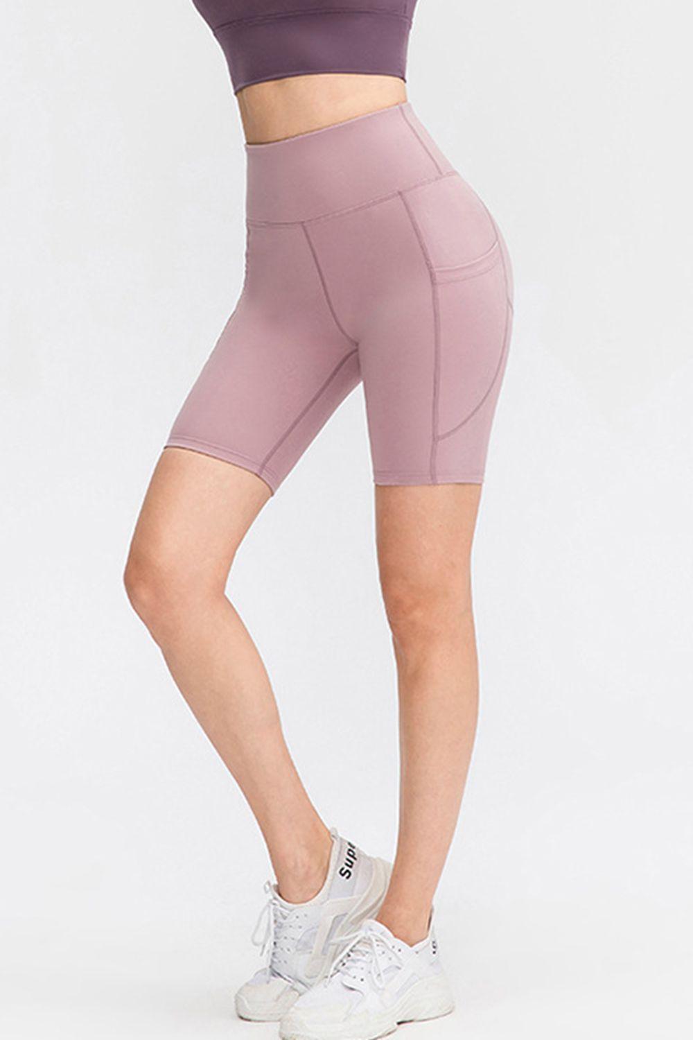 Wide Waistband Sports Shorts with Pockets - Clothes For Her Online Store
