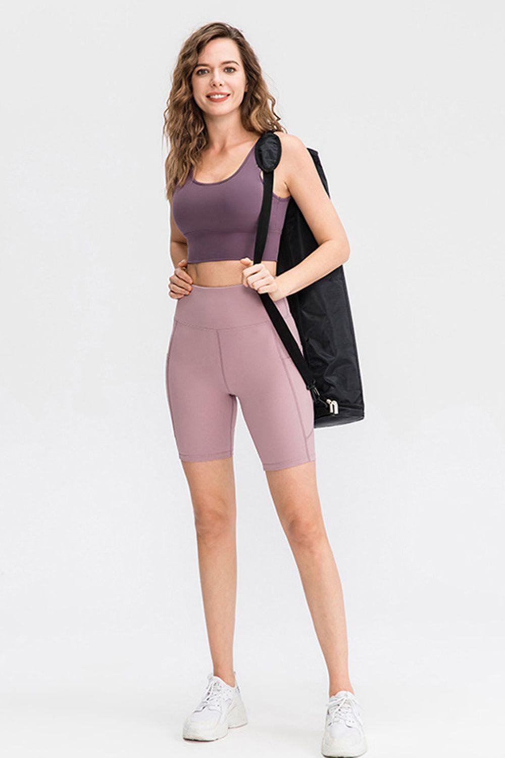Wide Waistband Sports Shorts with Pockets - Clothes For Her Online Store