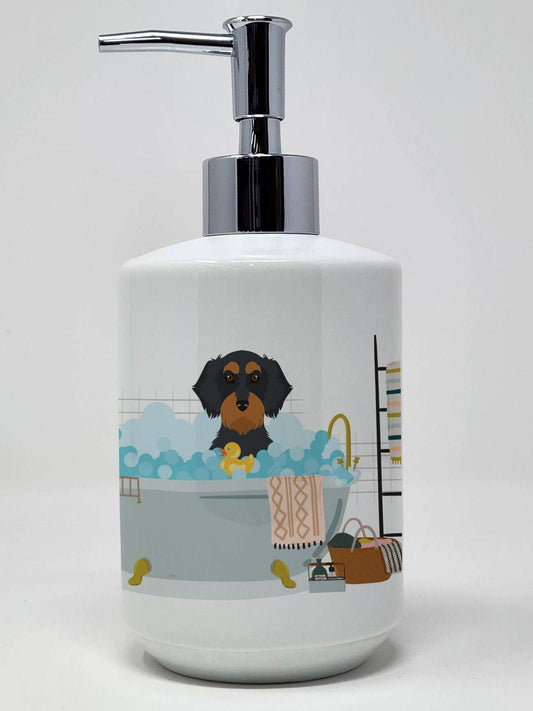 Wirehair Black and Tan Dachshund Ceramic Soap Dispenser Hand Soap Dispenser Pump Bottles for Bathroom Kitchen, Empty Refillable Liquid Soap Container