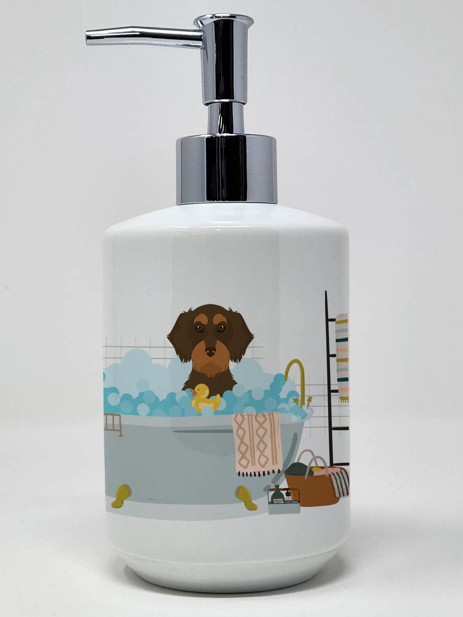 Wirehair Chocolate and Tan Dachshund Ceramic Soap Dispenser Hand Soap Dispenser Pump Bottles for Bathroom Kitchen, Empty Refillable Liquid Soap Container - Clothes For Her Online Store