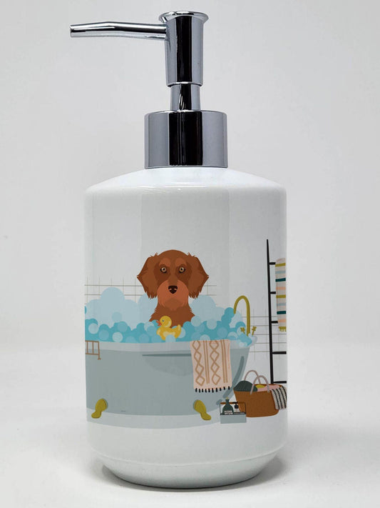 Wirehair Red Dachshund Ceramic Soap Dispenser Hand Soap Dispenser Pump Bottles for Bathroom Kitchen, Empty Refillable Liquid Soap Container