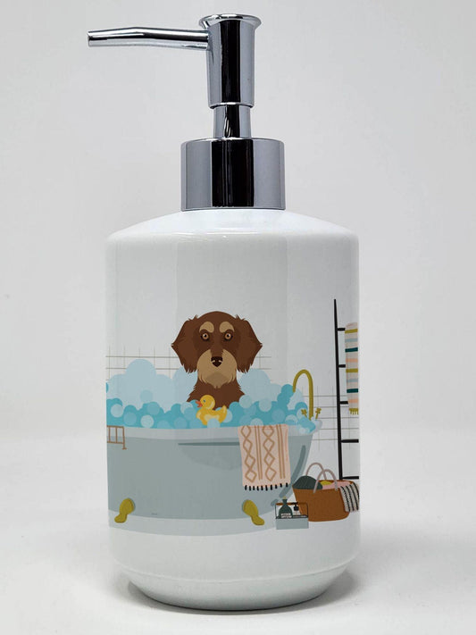 Wirehair Red and Tan Dachshund Ceramic Soap Dispenser Hand Soap Dispenser Pump Bottles for Bathroom Kitchen, Empty Refillable Liquid Soap Container