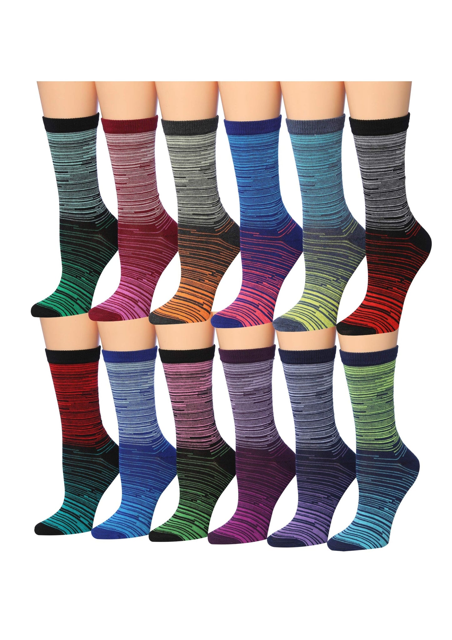 Tipi Toe Women's 12 Pairs Socks For Women Crew Lightweight Colorful