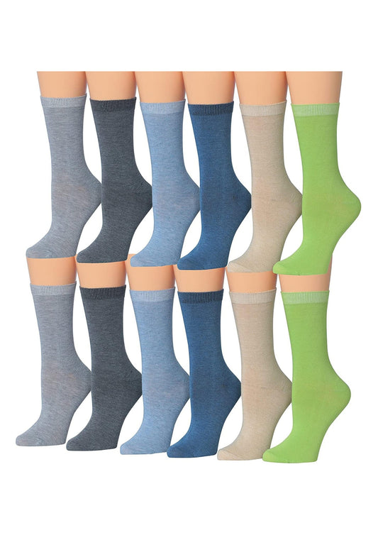 Tipi Toe Women's 12-Pairs Lightweight Solid Pastel Colored Crew Socks