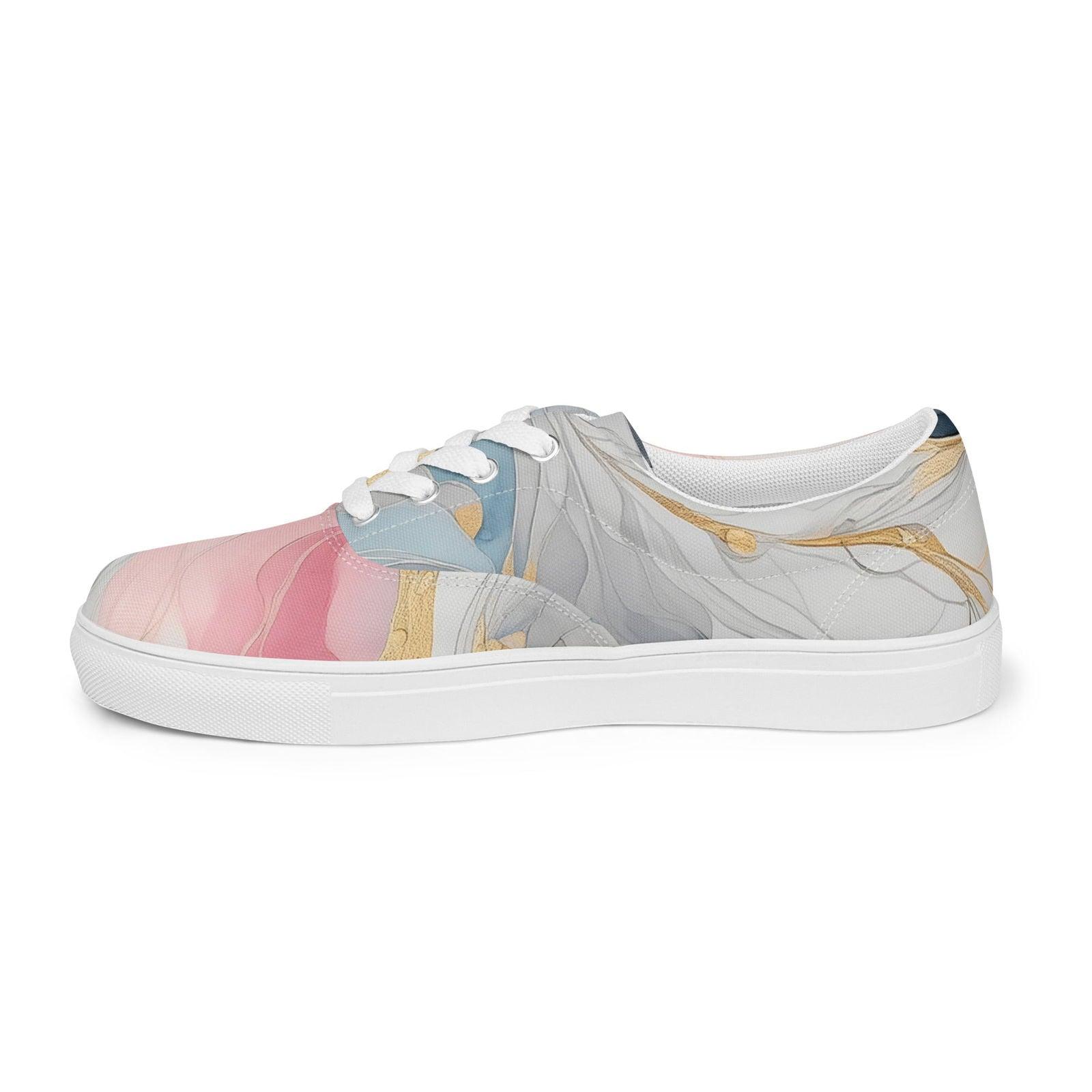 Womens Lace-up Canvas Shoes, Marble Cloud of Grey Pink Blue 5522 - Clothes For Her Online Store