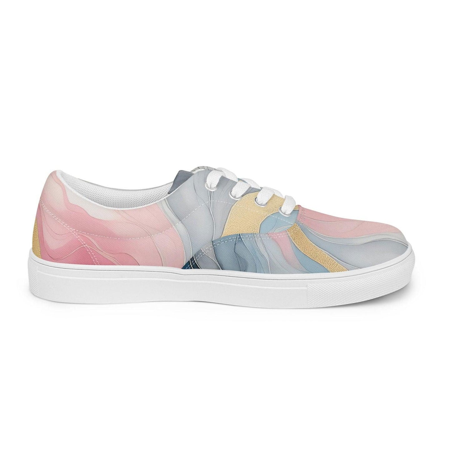 Womens Lace-up Canvas Shoes, Marble Cloud of Grey Pink Blue 5522 - Clothes For Her Online Store