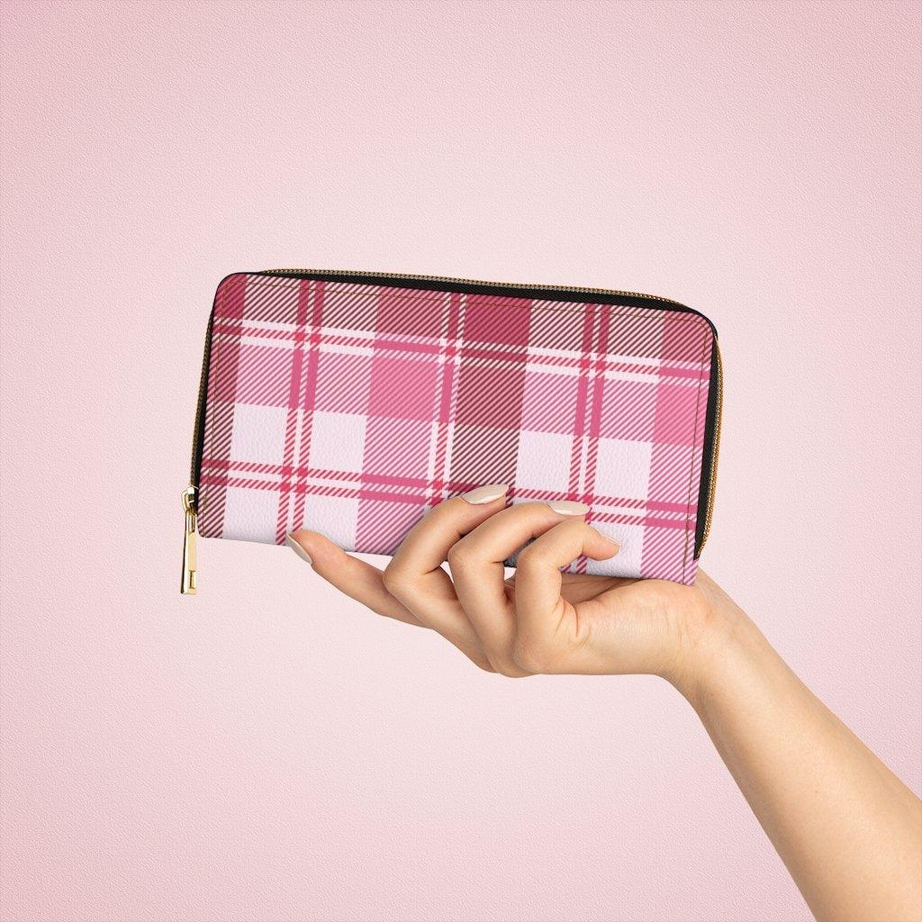 Womens Wallet, Zip Purse, Pink & White Plaid - Clothes For Her Online Store