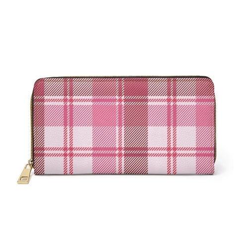 Womens Wallet, Zip Purse, Pink & White Plaid - Clothes For Her Online Store