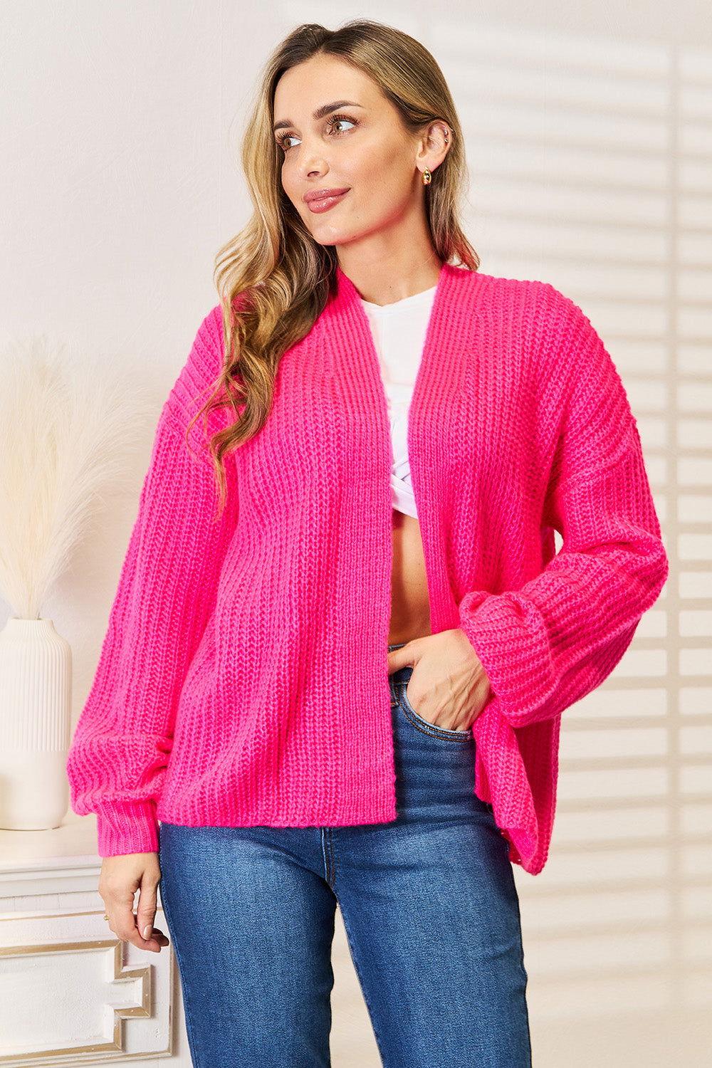 Woven Right Rib-Knit Open Front Drop Shoulder Cardigan - Clothes For Her Online Store