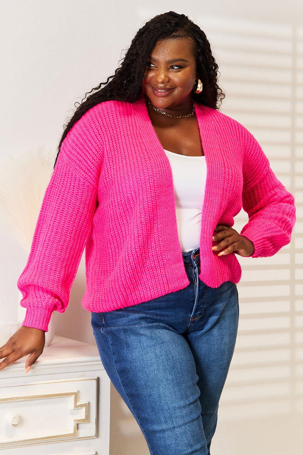 Woven Right Rib-Knit Open Front Drop Shoulder Cardigan - Clothes For Her Online Store