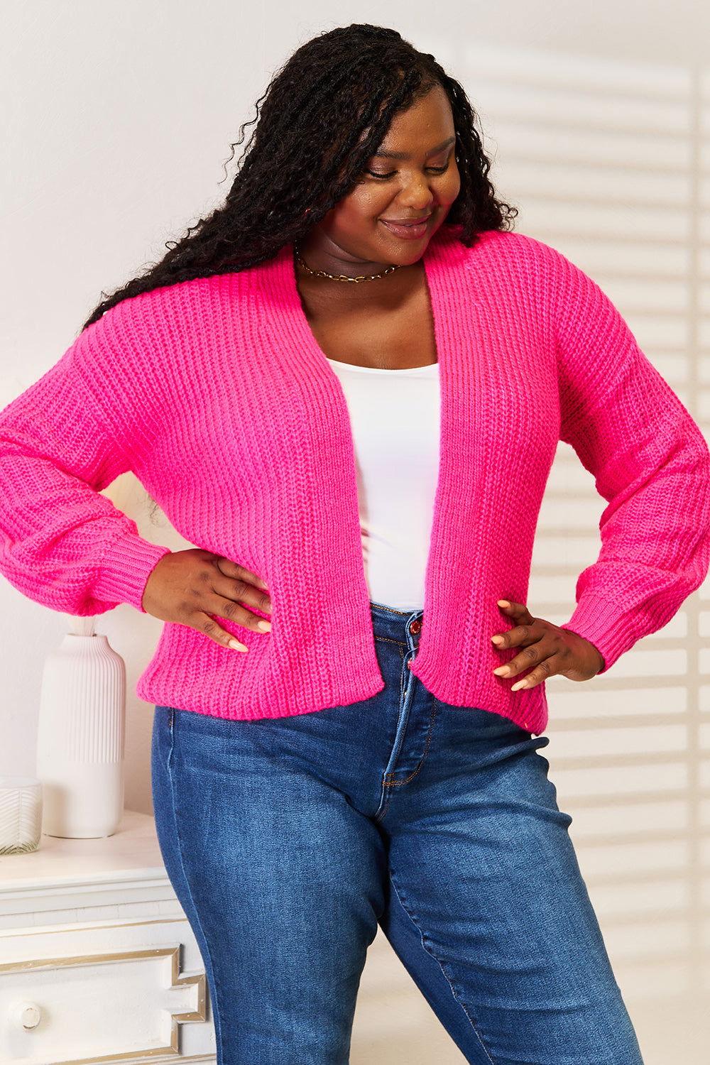 Woven Right Rib-Knit Open Front Drop Shoulder Cardigan - Clothes For Her Online Store