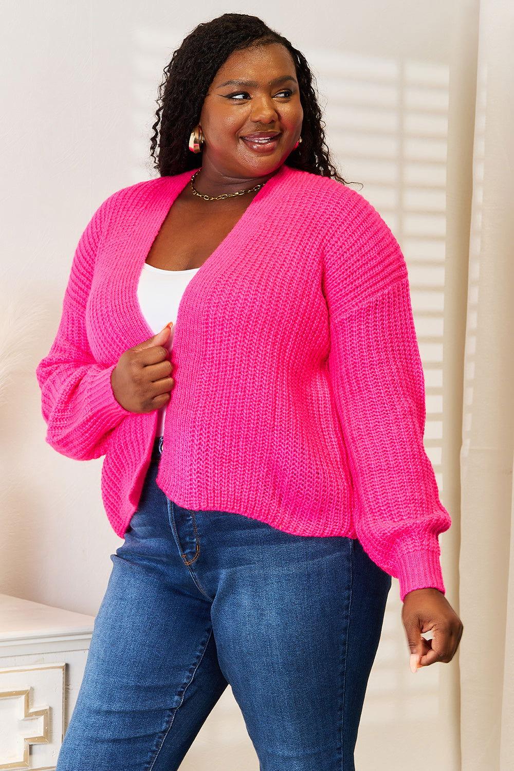 Woven Right Rib-Knit Open Front Drop Shoulder Cardigan - Clothes For Her Online Store