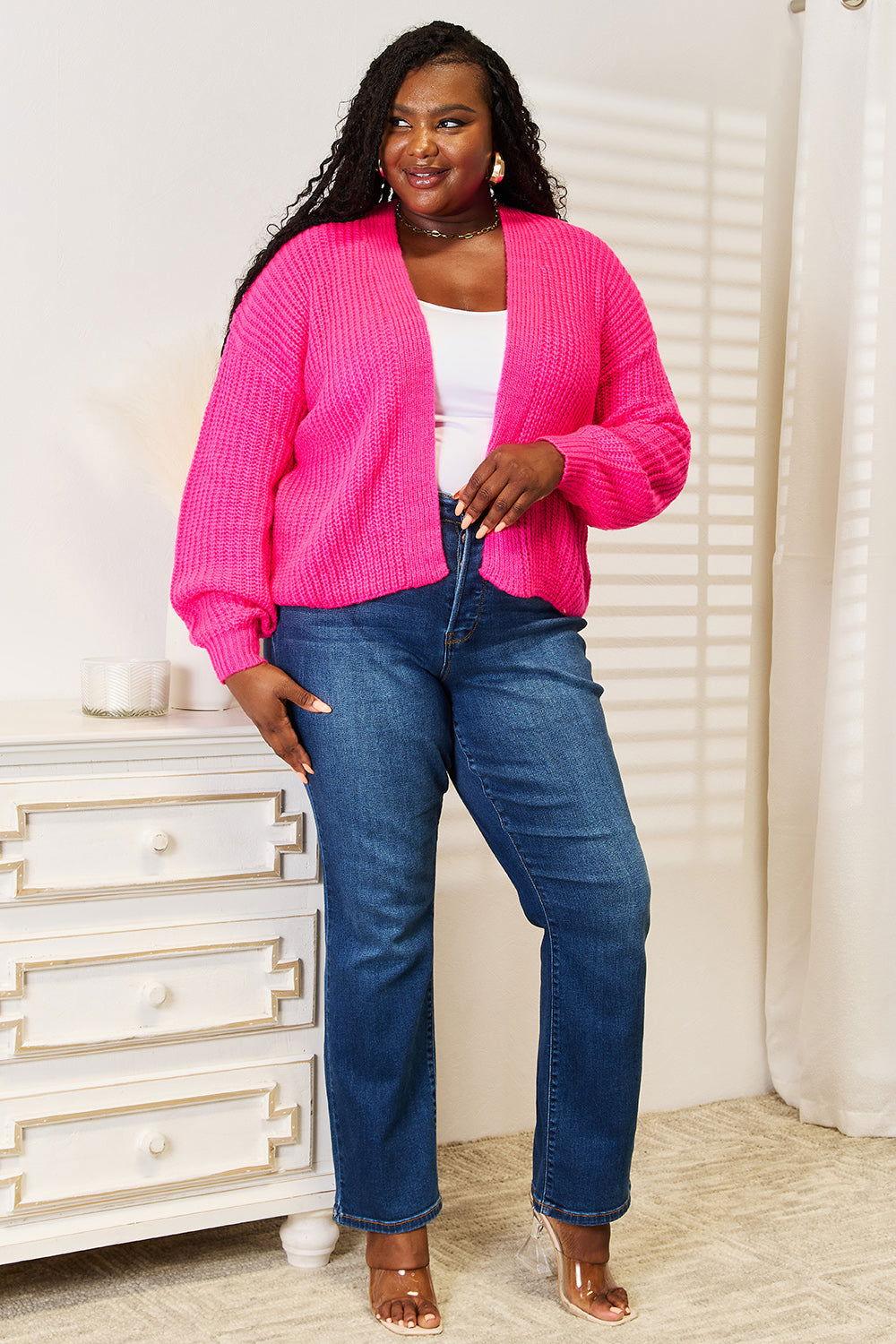 Woven Right Rib-Knit Open Front Drop Shoulder Cardigan - Clothes For Her Online Store