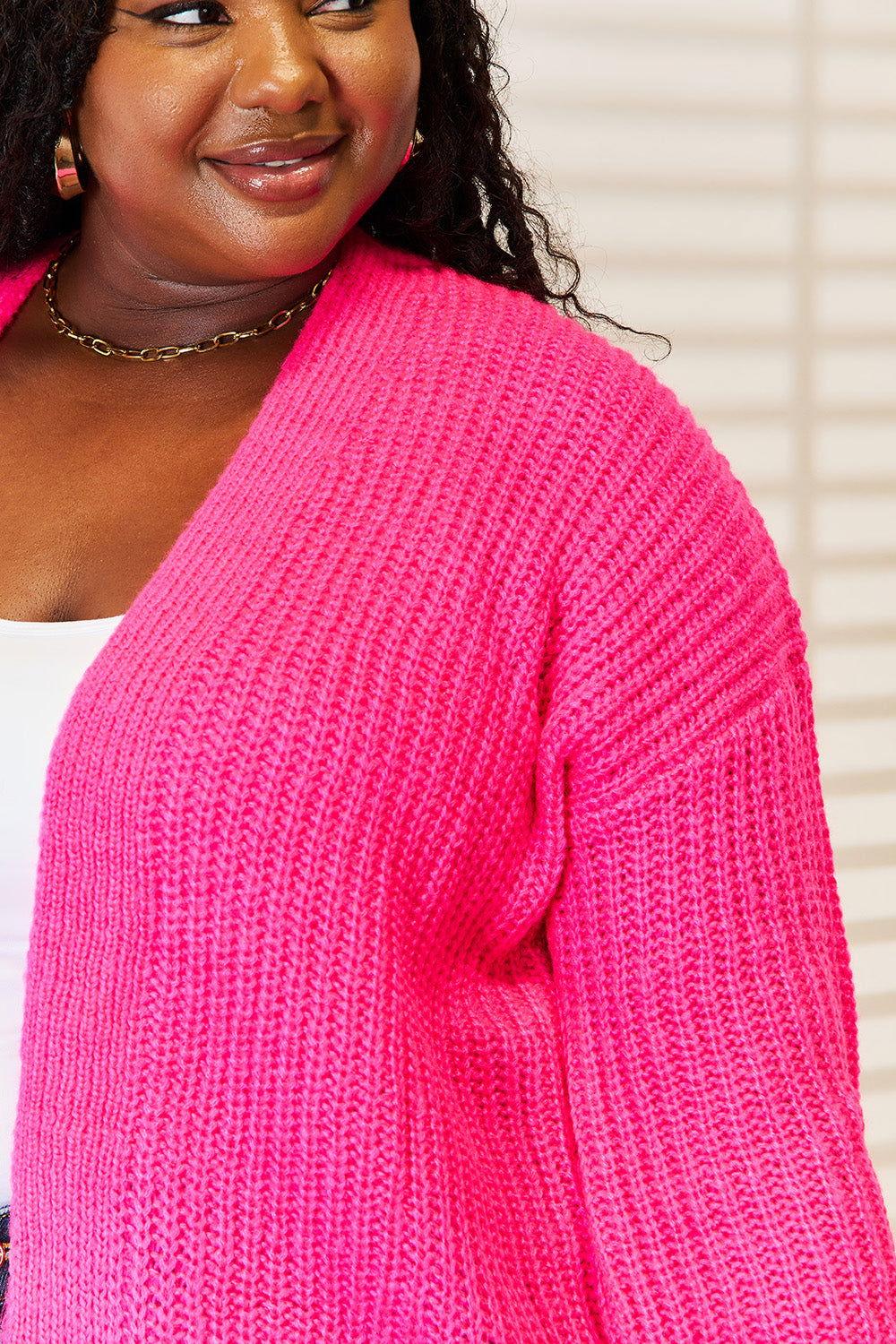 Woven Right Rib-Knit Open Front Drop Shoulder Cardigan - Clothes For Her Online Store