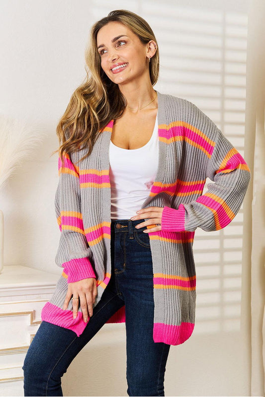 Woven Right Ribbed Long Sleeve Cardigan - Clothes For Her Online Store